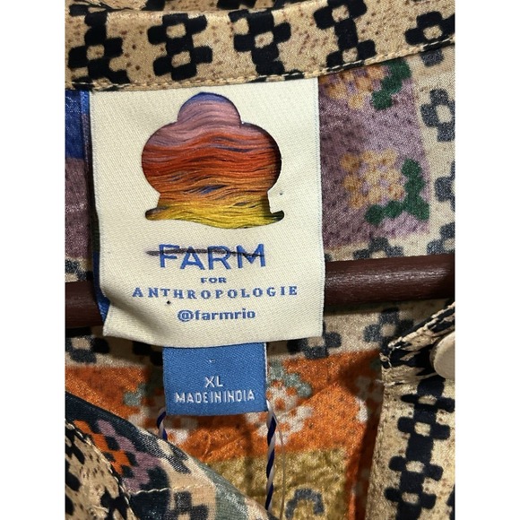 Farm Rio Anthropologie Top Women's XL Button Dotted Patchwork Scarf Print NWT - Picture 9 of 16